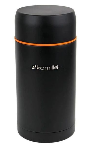 Термос харчовий Kamille KM-2093A 1000 мл чорний з оранжевим 5235561 фото