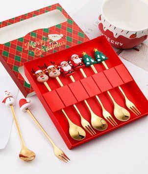 Набір столових приладів новорічних Merry Christmas 14745 15.5 см 6 предметів 4993045 фото